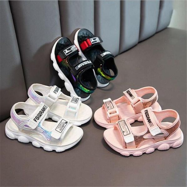 

sandals 2021 summer girl's princess student shoes fashion casual soft sole light children's beach, Black;red