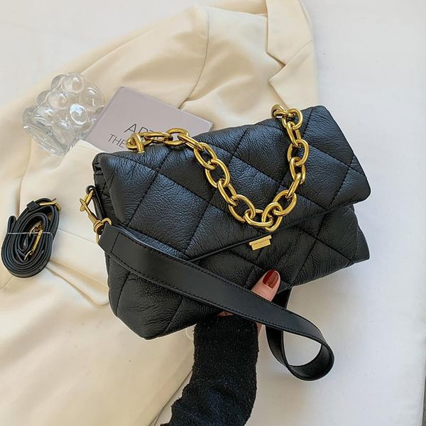 

evening bags fashion thick chains lingge women shoulder designer quilted handbags luxury pu leather crossbody bag female small flap 2022