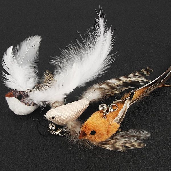 

cat toys cute bird toy feather fake birds teaser stick pet accessories