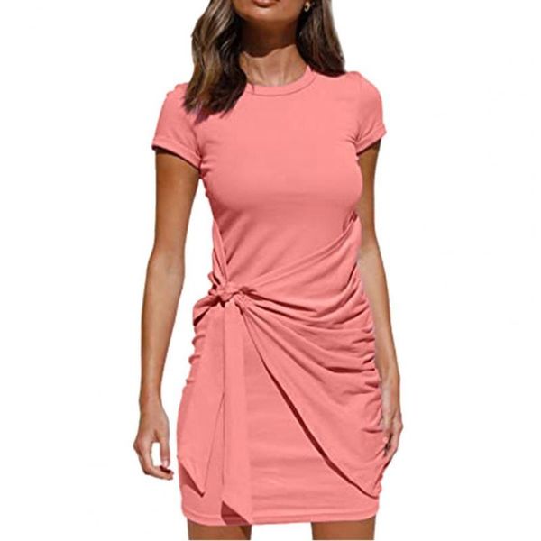 

casual dresses 2021 summer for women loose short sleeve solid color cotton blend dress woman mini sundress, Black;gray