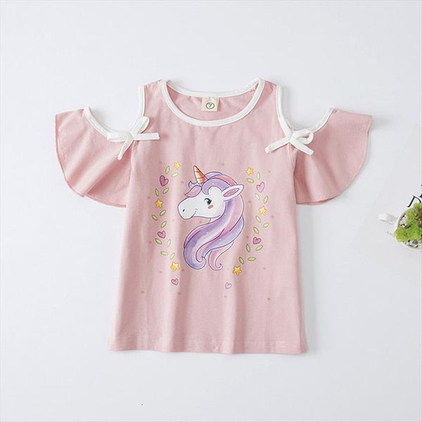 

summer fashion girls unicorn t shirt off shoulder children short sleeves white pink tees baby kids cotton for clothes, Blue
