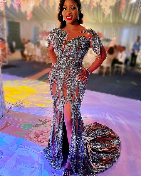 

2021 plus size arabic aso ebi luxurious mermaid lace prom dresses beaded crystals illusion evening formal party second reception gowns dress, Black