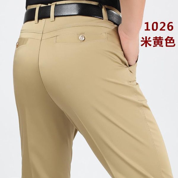 

men's pants mrmt 2021 brand spring summer trousers thin straight tube high waist for male middle-aged casual elastic trouser, Black