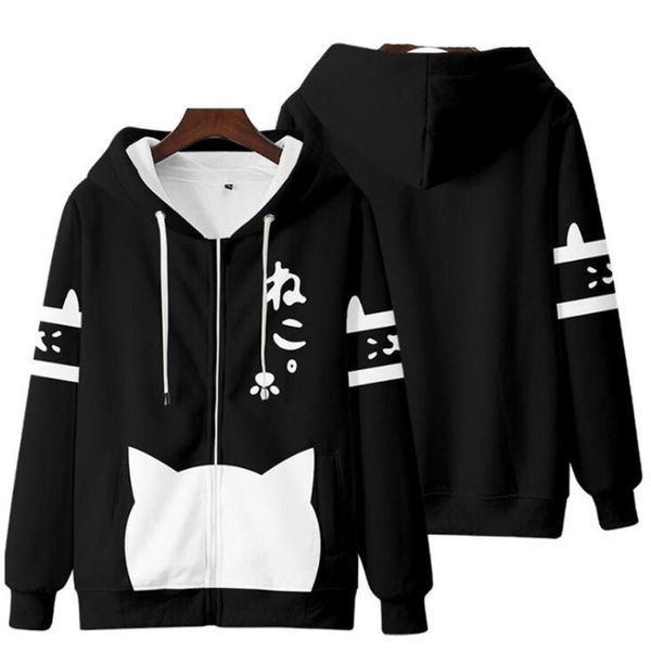 

men's hoodies & sweatshirts anime neko atsume 3d print zip up women/men hoodie sweatshirt streetwear hip hop cute cat cosplay zipper ho, Black