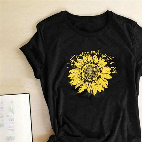 

women t shirts yellow sunflower print shirt short sleeve round neck summer funny femme graphic tee clothes, White