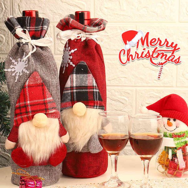 

2022 new decorative products christmas set santa red champagne bottle bag