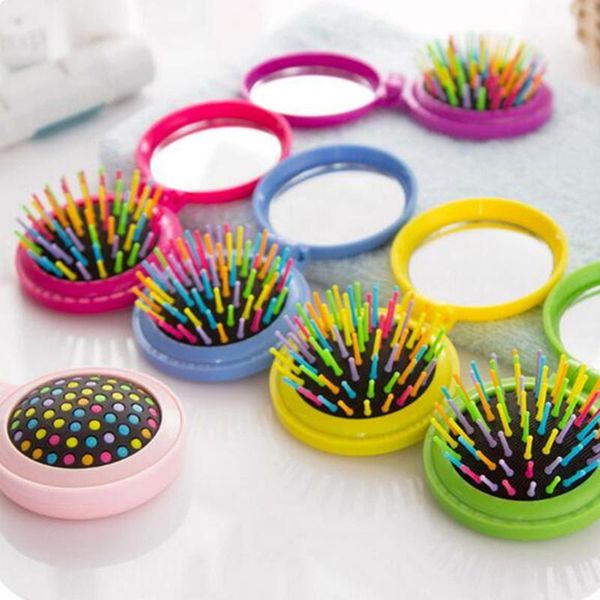 

makeup comb hair brush styling tool portable mini folding airbag massage round travel with mirror tslm1 brushes, Silver