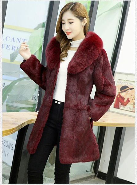 

women's fur & faux real genuine natural coat with collar fashion jacket outwear custom big size, Black