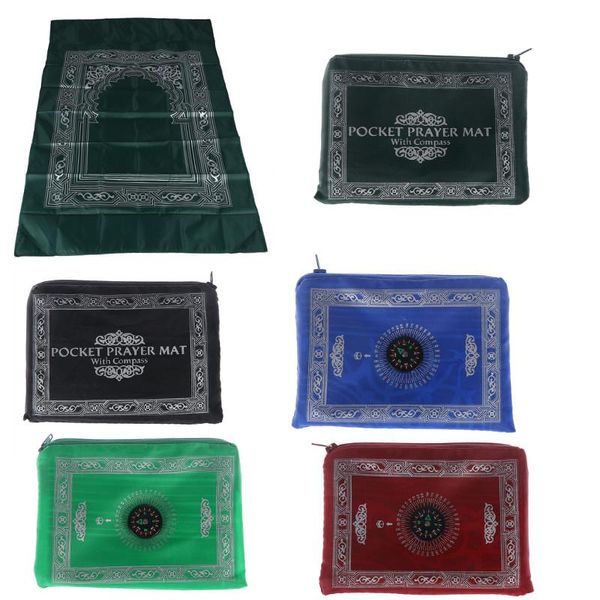 

muslim prayer rug polyester portable braided mats simply print with compass in pouch travel home style mat blanket 100*60cm carpets
