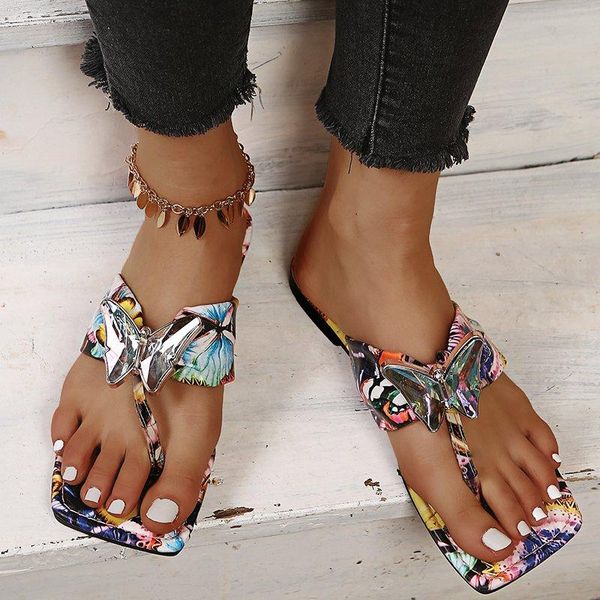 

slippers gladiator women house size shoes flat for fashion summer slides butterfly slipper, Black