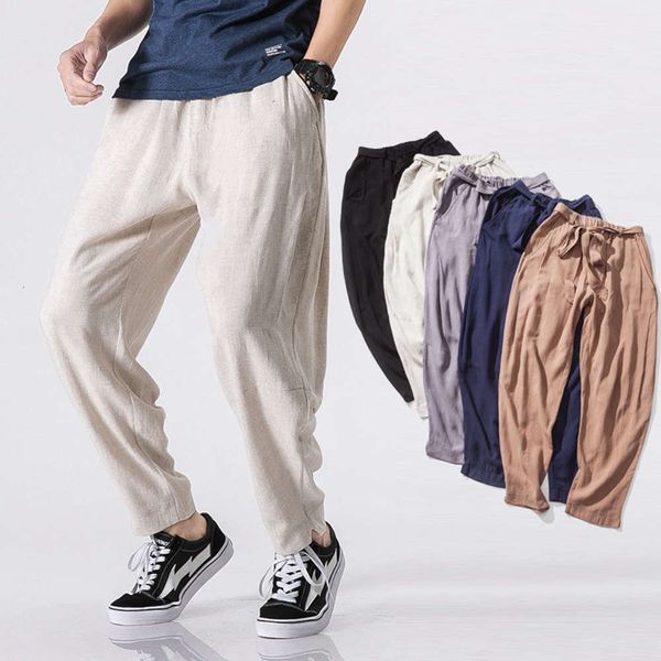 

summer chinese style linen pants men's casual thin loose harlan radish pants cotton hemp large, White;black