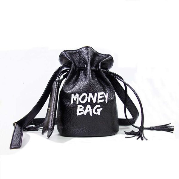 

black pu leather one shoulder change bucket bag tassel drawstring money sundry storage
