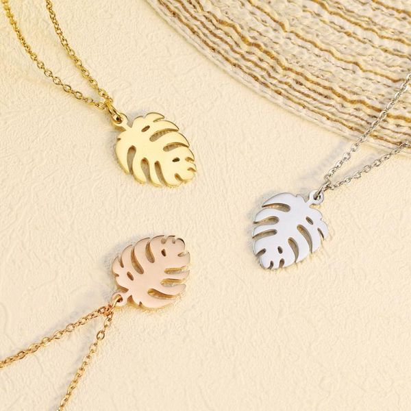 

pendant necklaces polishedplus fashion hollow banana leaf necklace glittery charm chain gift jewelry hip hop accessories, Silver