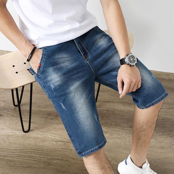

men's jeans shorts 2021 summer blue capris loose trend