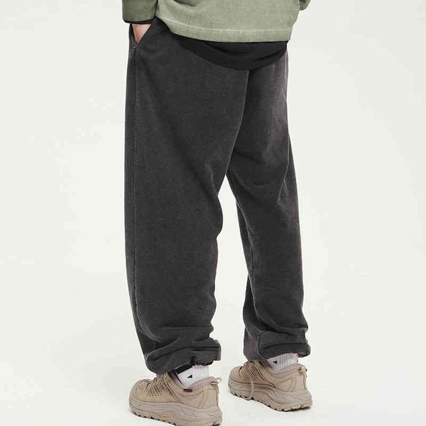 

solid color streetwear vintage washed mens sweatpants loose casual drawstring hip hop men pants plus size baggy track, Black