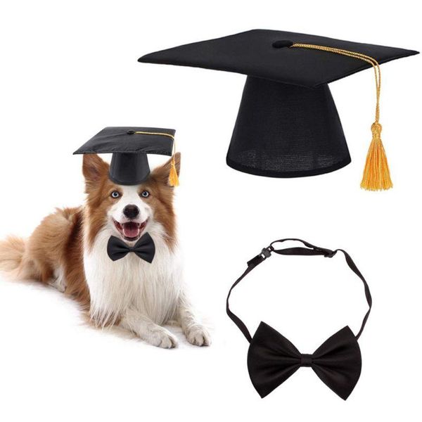 

dog apparel 2pcs/set pet graduation cap bow tie decoration pography props head-wear hat costume accessories