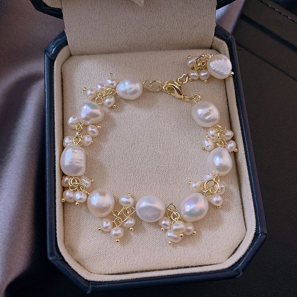 

danshui pearl design bracelet beads simple cool temperament fashion hand jewelry net red, Golden;silver