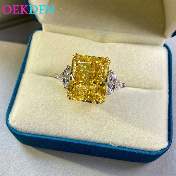 

oekdfn 100% 925 sterling silver ring created high carbon drill wedding engagement diamonds rings luxury anniversary jewelry gift, Golden;silver