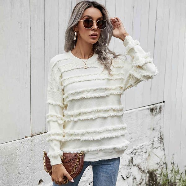 

fashion sweater fine woolen autumn and winter 2021 casual pullover round neck long sleeve loose layered women's t-shirt, White;black
