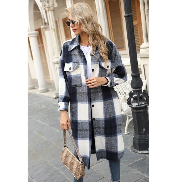 

women's jackts za casaco comprido xadrz azul, jaquta folgada, qunt casual d tamanho grand para outono invrno bwq7, Black;brown