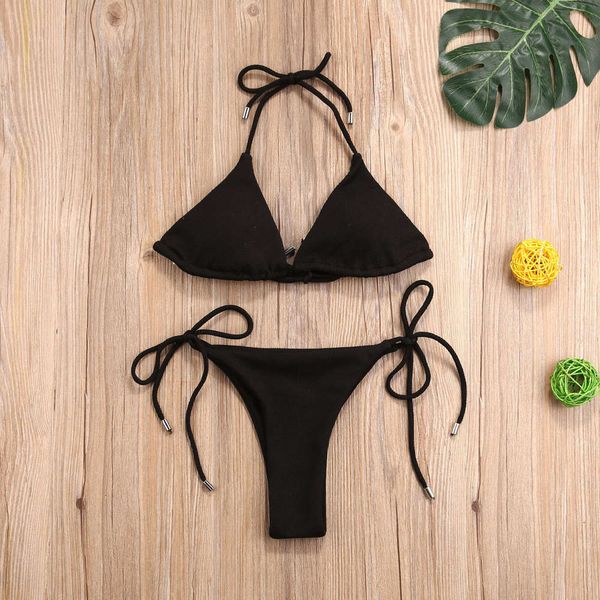 

the bikini lace up women's triangle bikini split swimsuit, White;black