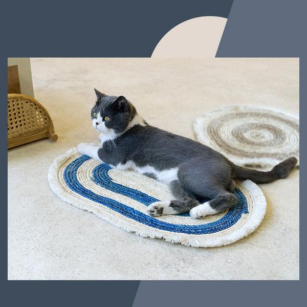 

cat beds & furniture portable pet supplies bohemia mat hand woven scratching nest pad straw weaving cushion bed for cats kittens birds rabbi