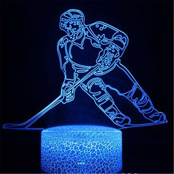 

night lights 3d hockey illusion lamp 16 colors change with remote crack base for kids room decor acrylic led optical light table