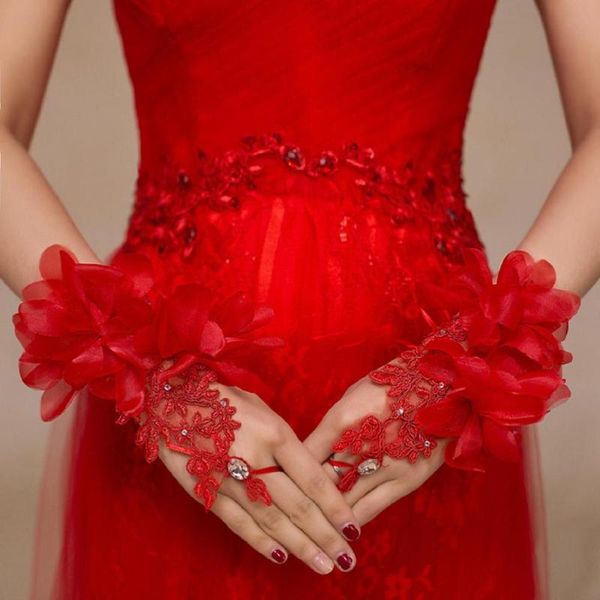 

bridal gloves wedding accessories 2021 design short red crystal elegant, White