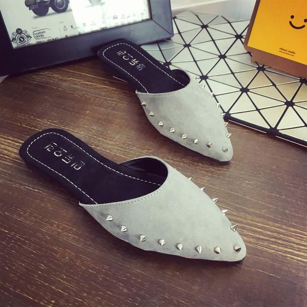 

slippers 2021 luxury shoes women designers fashion half-drag female pointed rivet women's casual sandals, Black