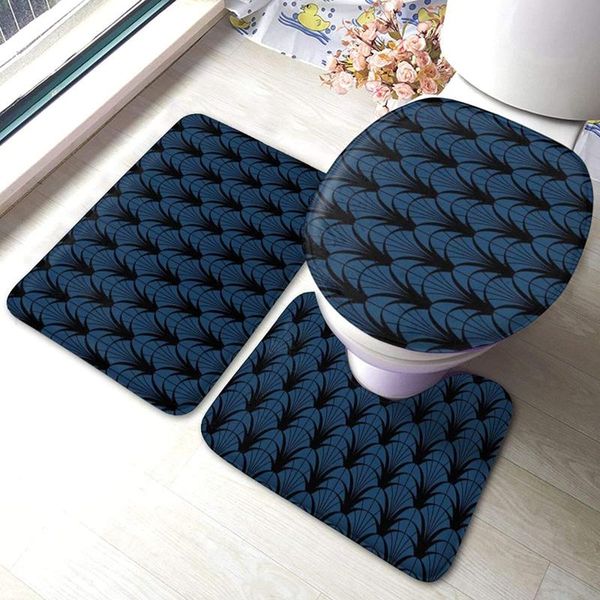 

bath mats art deco black blue bathroom mat sets 3 piece set rugs memory foam toilet seat cover lid
