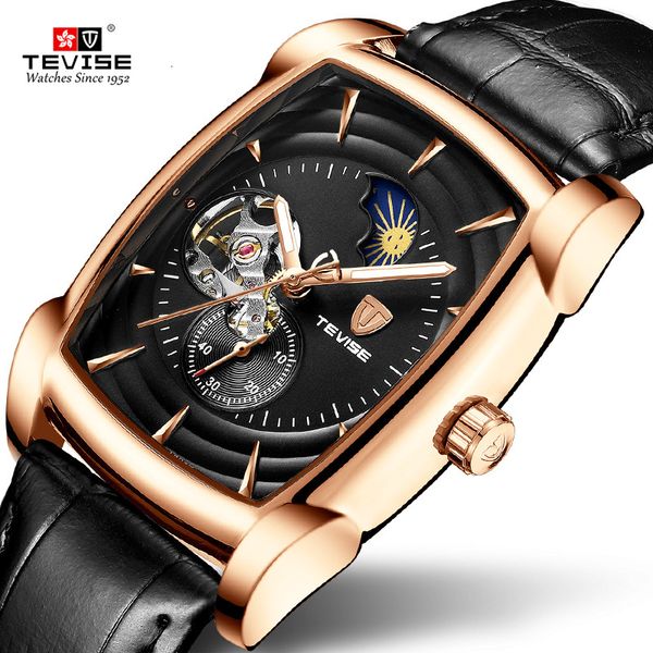 

tevis t802d men watches fire luxury large watch man 41mm lighting hand moonphase tonneau wtaerproof mechanical, Slivery;brown