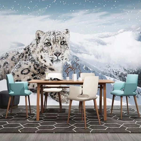 

custom 3d poster self adhesive wallpaper animal leopard snow mountain living room sofa bedroom background wall mural home decor wallpapers
