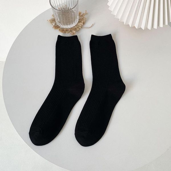 

men's socks 1 pair women's tube spring and autumn pure cotton color milk coffee stockings long pile, Black
