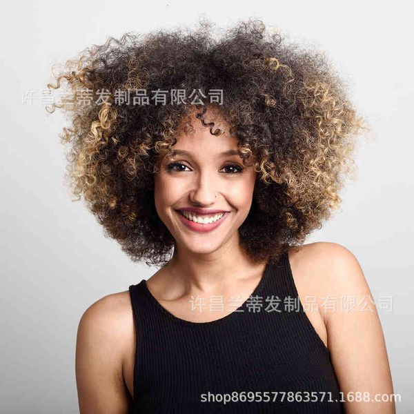 

puffy explosive head fashion small curly hair chemical fiber wig headgear wigs, Black;brown