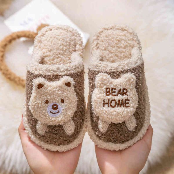 

walker toddler shoes children's cotton slippers boys and girls cute bear indoor home floor middle-aged autumn winter