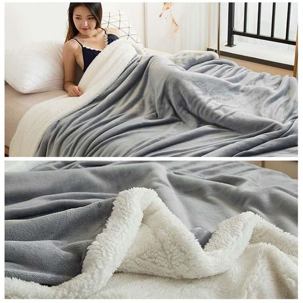 

blankets double thicken lamb cashmere blanket for bed sofa winter warm cozy throw office cover coral fleece bedspread