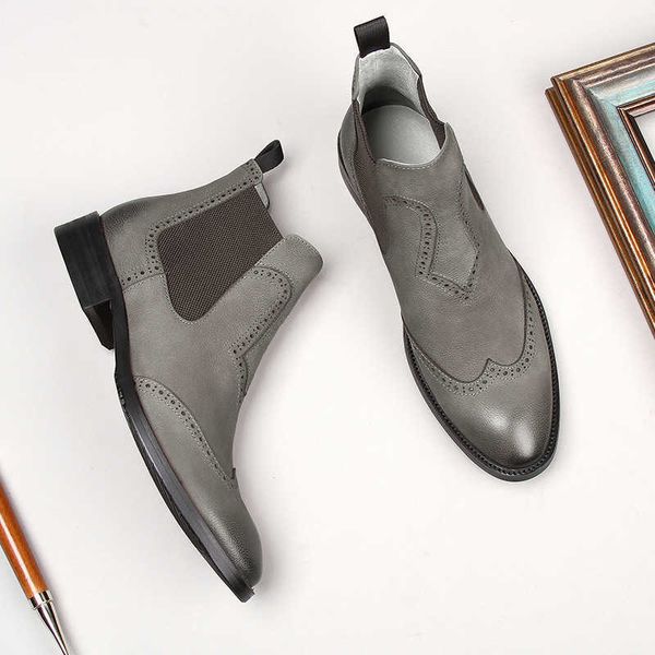 

autumn and winter middle sleeve martin boots litchi grain leather korean fashion men's business carved, Black
