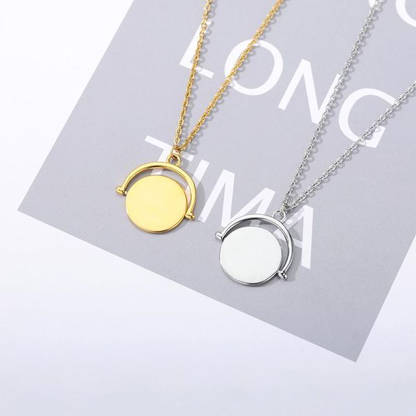 

pendant necklaces rotatable round for women men girls gold silver color stainless steel neck chain male female necklace jewelry