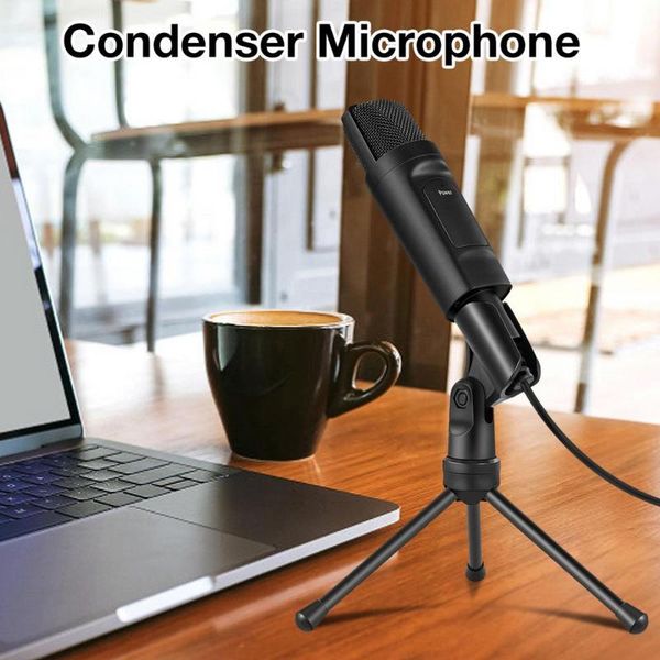 

microphone set condenser kit computer karaoke, plug and play, with adjustable metal tripod bracket for windows pc microphones