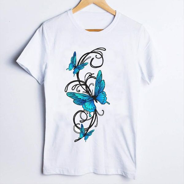 

tees print elegant butterfly 90s women t shirts travel holiday office cute clothes lady clothing female shirt, White