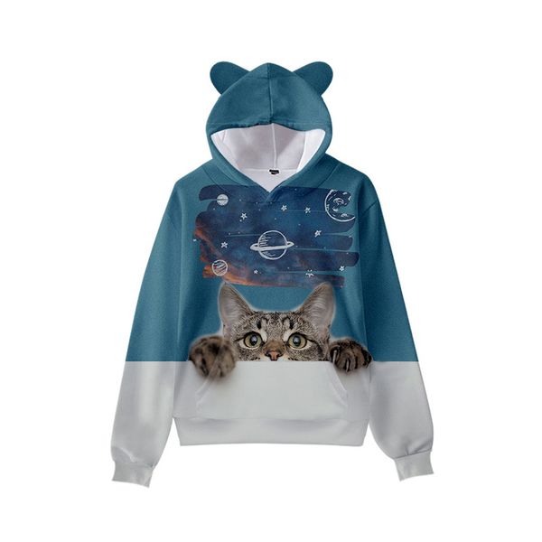 

cat paw cute boy girl clothes hooded 3d printing hooded sweater autumn early winter ears hooded pullover, Black