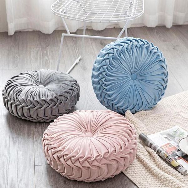 

pillow fashion european velvet throw cushion round fabric handmade pleated wheel pumpkin seat