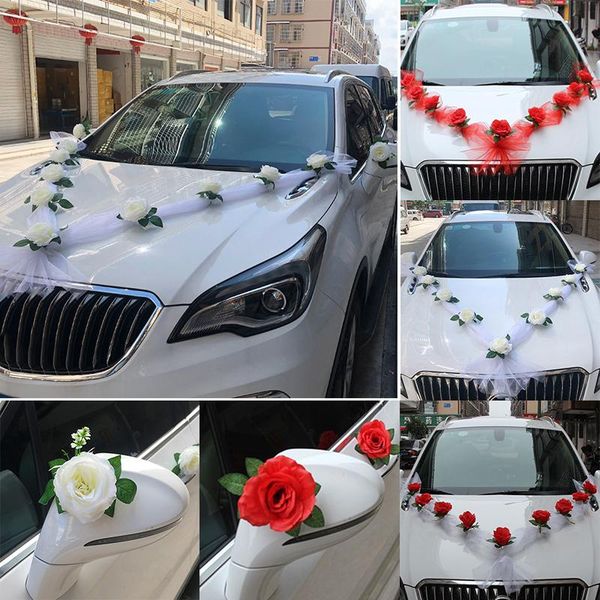 

wedding car mirror handle decoration artificial flowers bridal party decor fabric