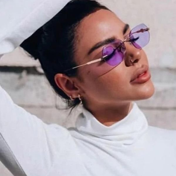 

sunglasses 2021 polygonal frameless women man fashion brand design metal sun glasses classic vintage frame uv400, White;black