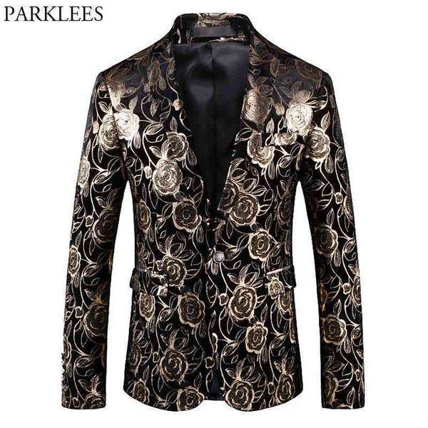 

mens rose floral gold dress suit slim fit single button stylish blazer jacket men wedding groom dinner tuxedo jacket for party 210522, White;black