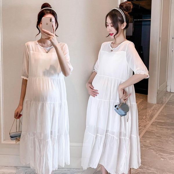 

brand summer maternity dress woman casual chiffon large size dresses pregnant clothing md-02945, White
