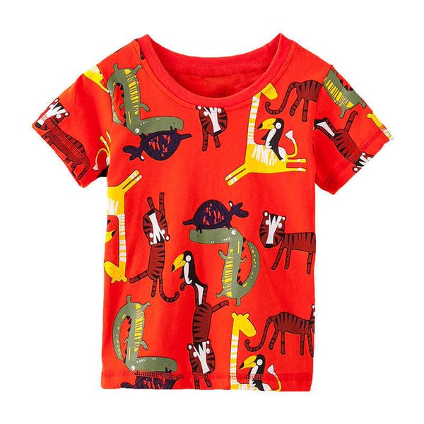 Metri di salto Cartoon Animals Stampato Baby Tees Top Estate Cotone Abbigliamento per bambini Cute Fashion Boy T-shirt Kids 210529