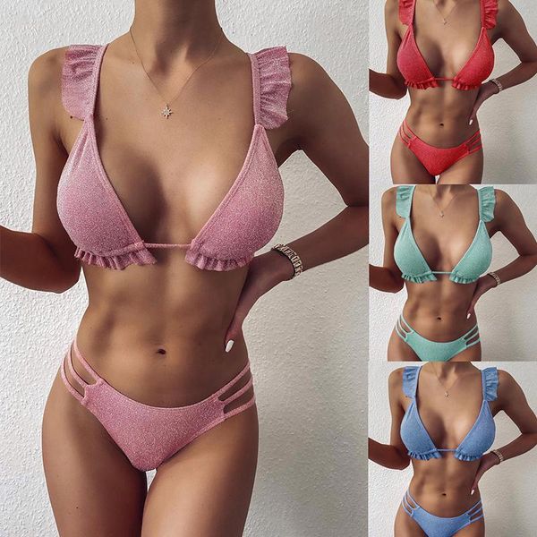

ruffle bikini set glitter frill swimsuit female triangle micro push up swimwear 2021 bandage bathing suit bathers one-piece suits