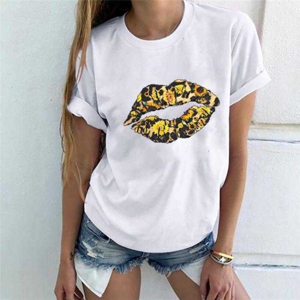 

women's t-shirt tees females fashion casual womens lip sunflower print tshirts summer designer crew neck short s 48ap, White