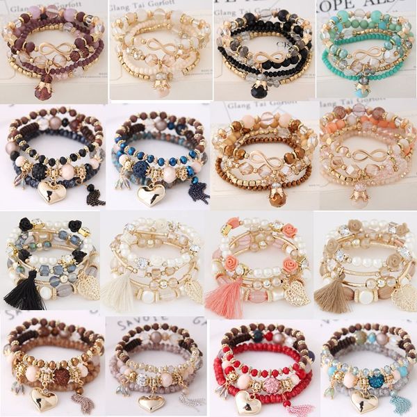 

20pcs/lot wholesale multilayer stretch stackable bracelet bangle bohemian beaded bracelets for women girls multicolor beach boho jewelry, Golden;silver